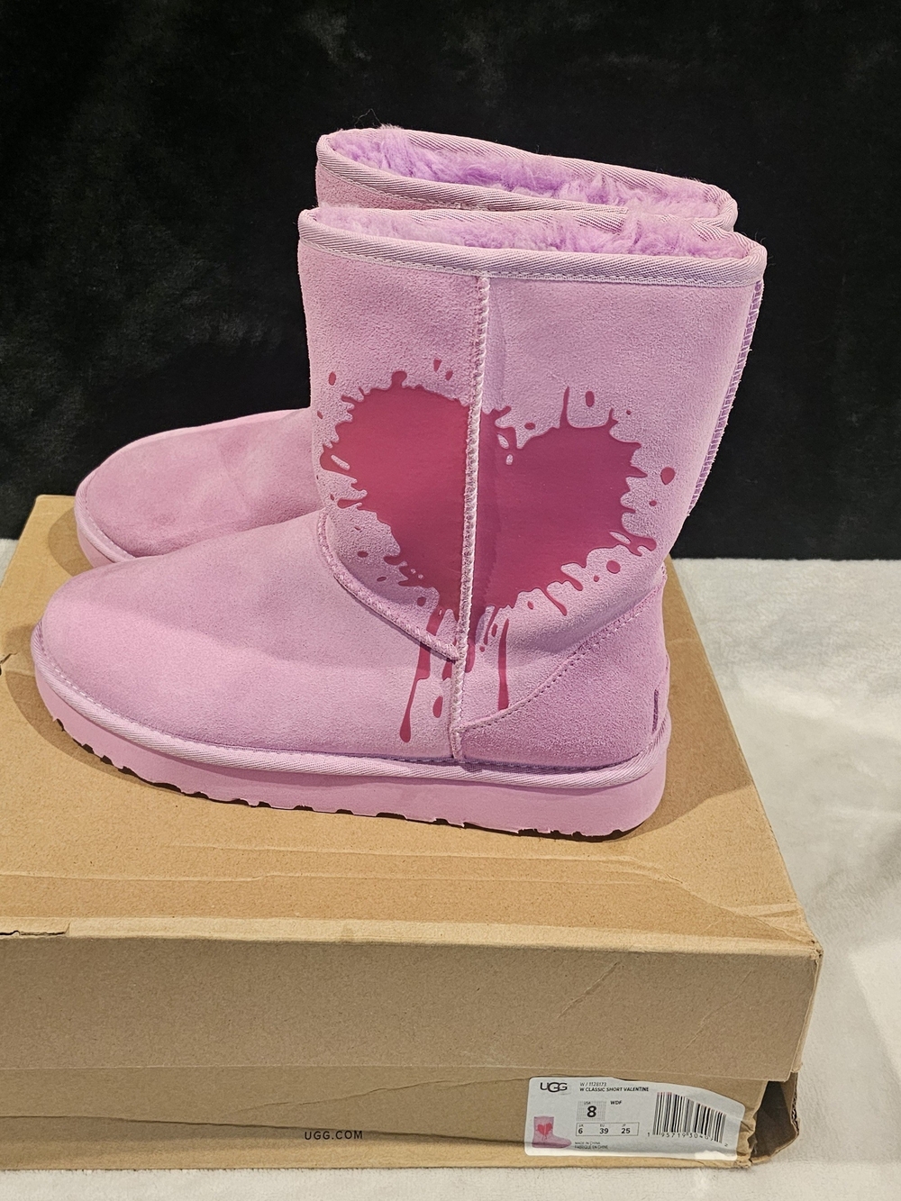 UGG Pink Women's Winter Boots with Heart Graphic- Size 8